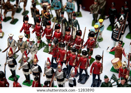 Vintage toy soldiers in the street market, London (very shallow DOF)