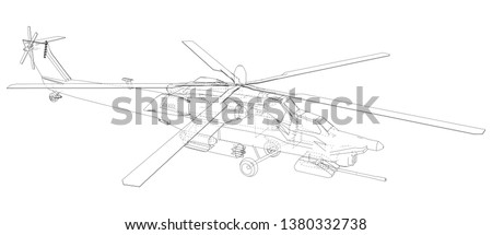 Blueprint of helicopter. Vector wireframe concept. Blue purple. Created illustration of 3d