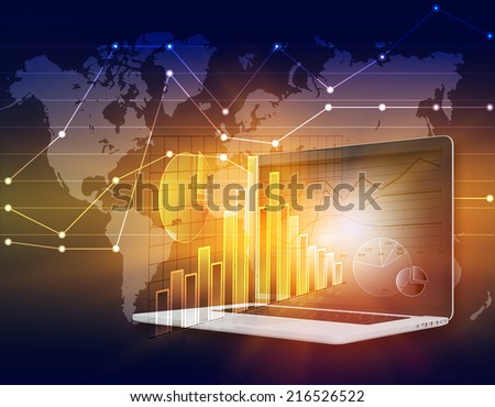 Projected schedule and diagram with the laptop screen. financial trading