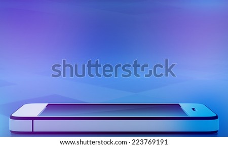 mobile phone with reflection on abstract background