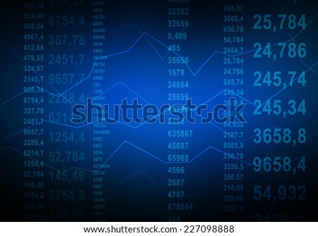 abstract line graphs and figures are falling on a dark blue background