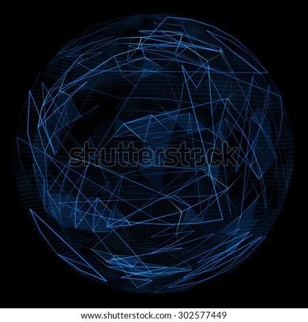 Abstract globe glow blue line and opacity triangle. Spherical 3d illustration