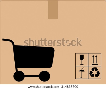 background cardboard box with cart icon. Shipping packing