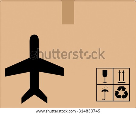 background cardboard box with plane icon. Shipping packing