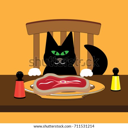 Cat looking at raw meat