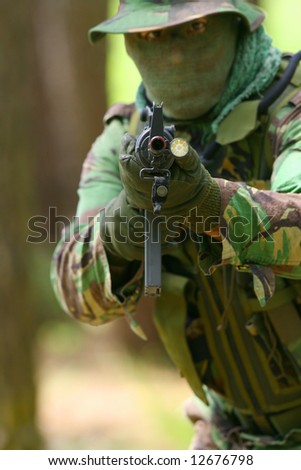 Military training combat, portrait shot, forest/jungle environment