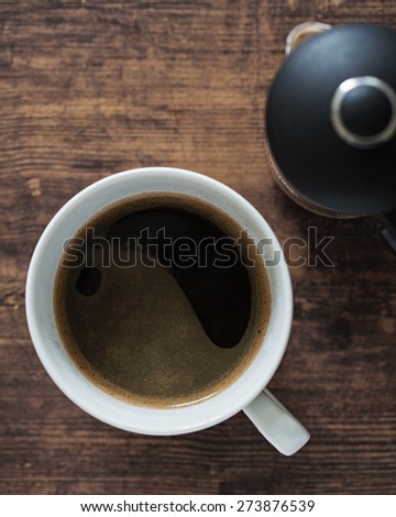 Black Coffee. Selective Focus. Shallow Depth of Field.