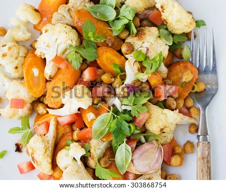 Roasted Chickpeas and Vegetables with Herbs.
