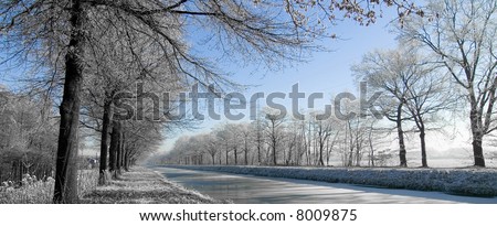 Winter water landscape with blue sky