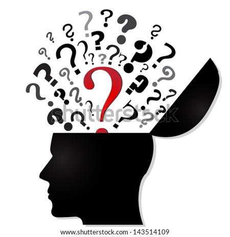 human head open with question marks / red question/ vector illustration