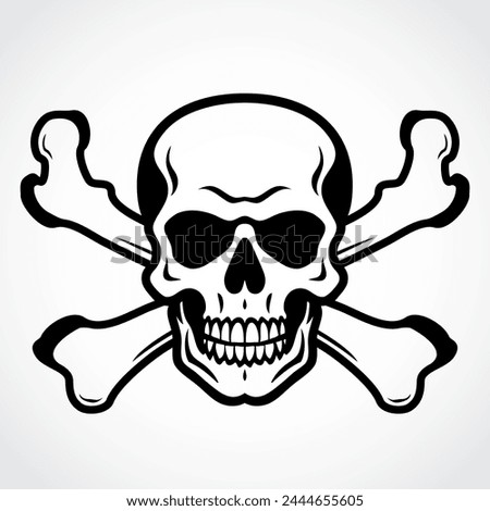 skull and crossbones black white vector illustration, pirate or poison symbol