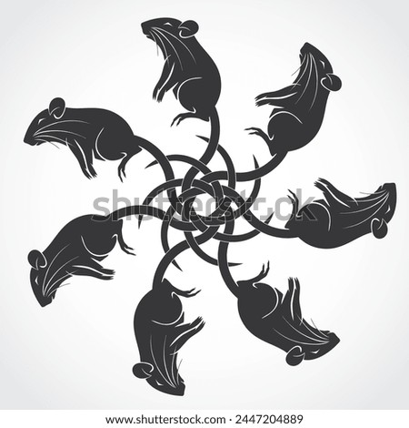 rat king, rats tied by the tail symbol, silhouette logo