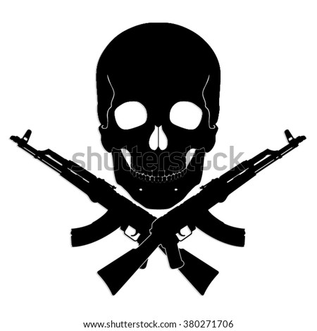 Skull With Crossed Ak47guns/ Black White Vector Illustration ...