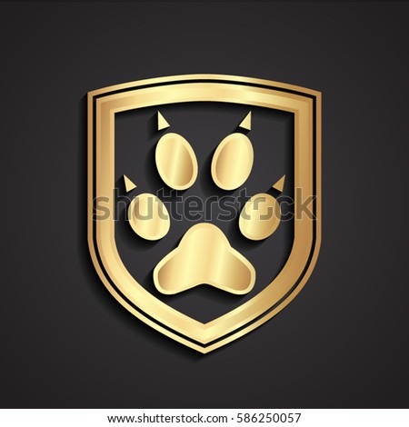 3d golden metal shield paw logo