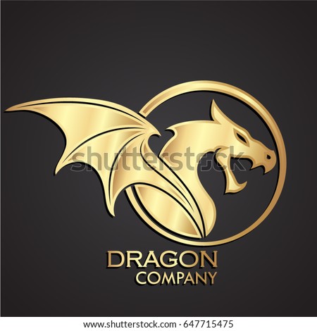 3d golden dragon circle logo
