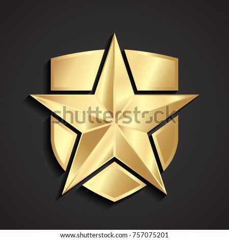 3d shiny golden star with shield symbol