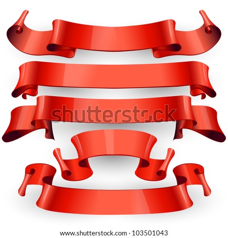 red Glossy vector ribbons on a white background for your design project