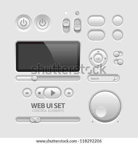 Light Web UI Elements Design Gray. Elements: Buttons, Switchers, Slider