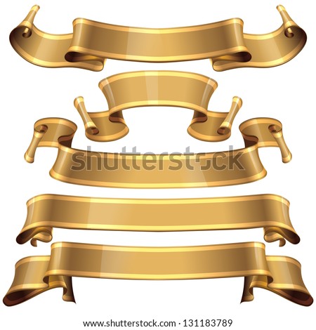 Realistic Gold Glossy vector ribbons with a stripe for your design project