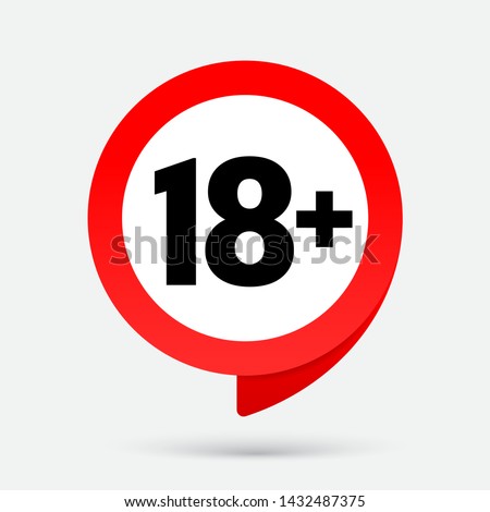 18+ Icon isolated on gray background. Age restriction sign. 