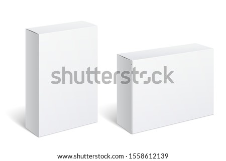 Realistic White Package Box. For Software, electronic device and other products. Vector illustration.