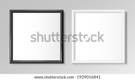 Realistic square black and white frames for paintings or photographs. Vector illustration.
