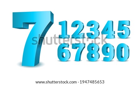 Blue 3d numbers. Symbol set. Vector illustration