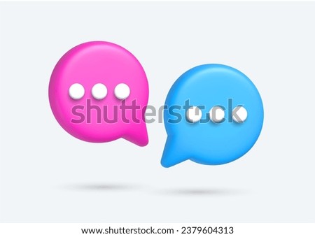 3D speech bubble icons. 3D Symbol or emblem for speak bubble text, chatting box, message box outline cartoon. Vector illustration