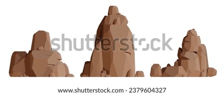 Desert rock stone canyon set. Cartoon style stone canyon, isolated on white background. Vector illustration