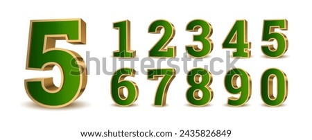 3d green numbers with golden outline. Symbol set. Vector illustration