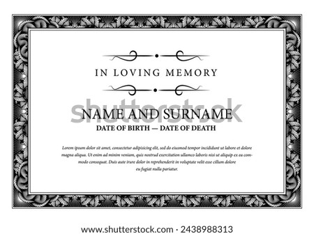 Funeral card. In loving memory of those who are forever in our hearts. Elegant design. Vector illustration.