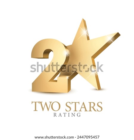 2 gold 3d star rating. Two star Symbol or emblem. vector illustration