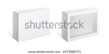 Light Realistic Package Cardboard Box with a transparent window. Front view. Template For Mockup Your Design. vector illustration.