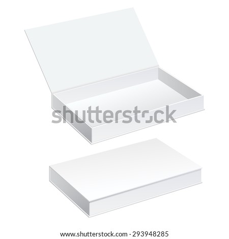 Realistic White Package Cardboard Box set. For Software, electronic device and other products. Vector illustration.