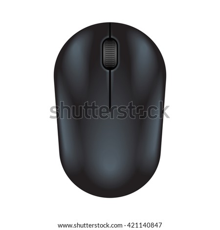 Black realistic computer mouse. Matte finish soft touch. Vector illustration on white background.