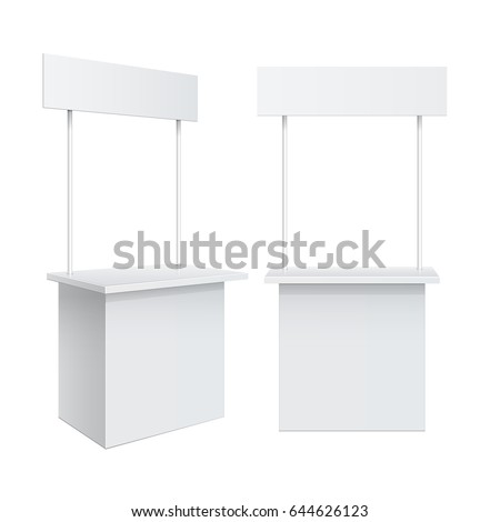 Advertising POS POI Promotion counter, Retail Trade Stand Isolated on the white background. MockUp Template For Your Design. Front view and perspective view. Vector illustration. Foto stock © 