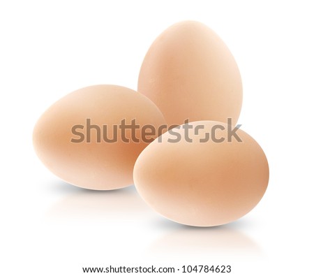 Close up of three eggs, isolated on white background.