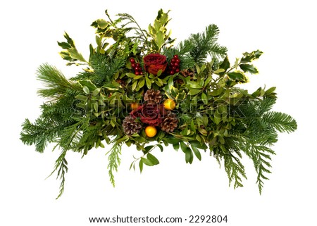 Festive Christmas Floral Arrangement With Green Leaves And Pine Cones ...