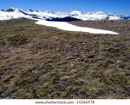 Rocky Mountains high tundra and mountain landscape with snow