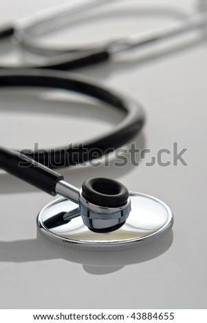 Medical doctor stethoscope on a counter in a doctor\'s medical office