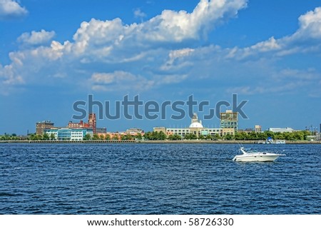 Camden New Jersey waterfront scenic cityscape view from across the Delaware River from Philadelphia