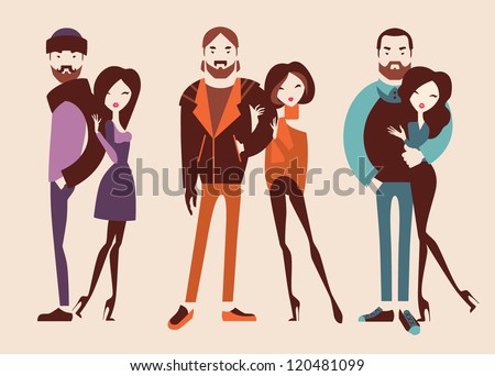 fashion people. man and woman couples isolated on light background vector eps 10