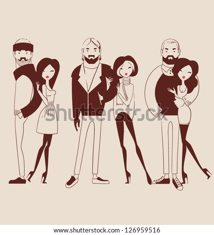 fashion people, man and woman couples isolated on light background vector illustration eps 10