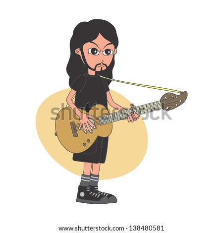 Long Hair Rocker Guitarist Cartoon Character Stock Vector Illustration ...