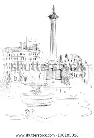 Pencil Sketch Of A Center Of London: Trafalgar Square Stock Photo ...