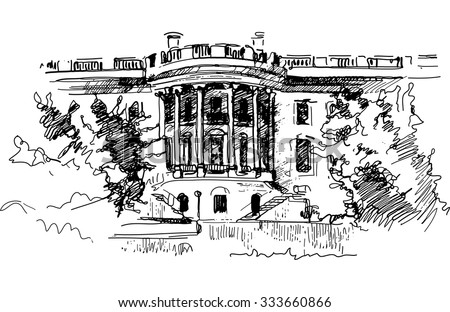 Ink drawing of White house residence in the US - vector