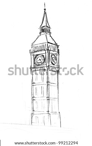 Pencil Drawing Of The Palace Of Westminster Or Houses Of Parliament Or ...