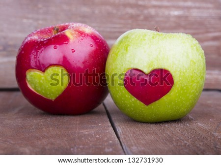 Two apples with heart
