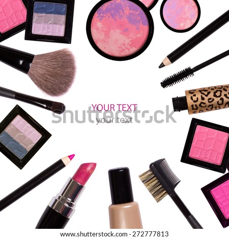 makeup brush and cosmetics, on a white background isolated, with clipping path