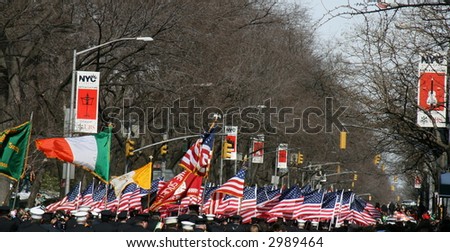 American Flags Along New York City\'s St. Patrick\'s Day  Parade Route